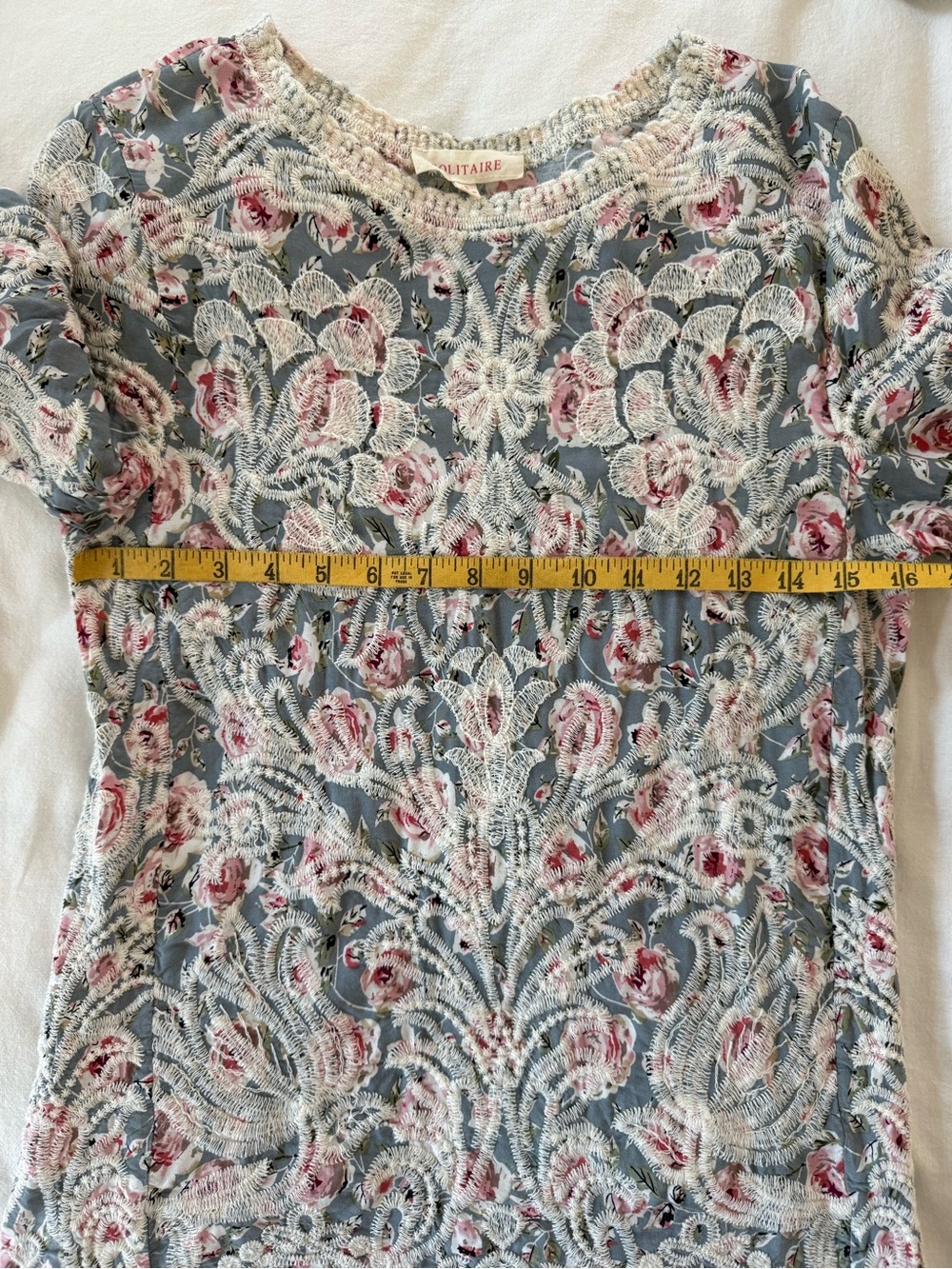 ✨ Solitaire Floral Lace Crochet Overlay Boho Top Blue Pink Size Small ✨ - Picture 7 of 12